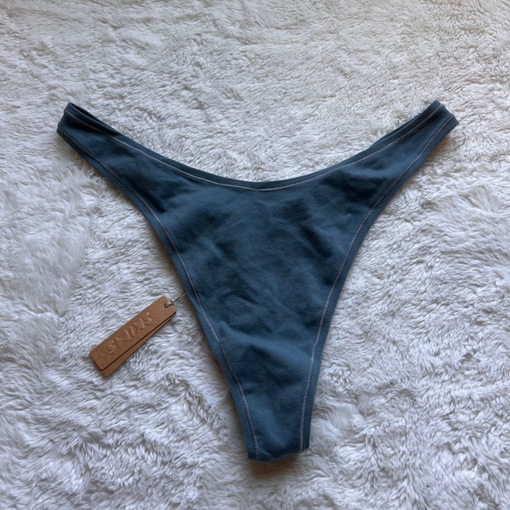 SKIMS Cotton Jersey High Cut Thong Kyanite Blue Grey PN-DTH-1924 Size 2X NWT